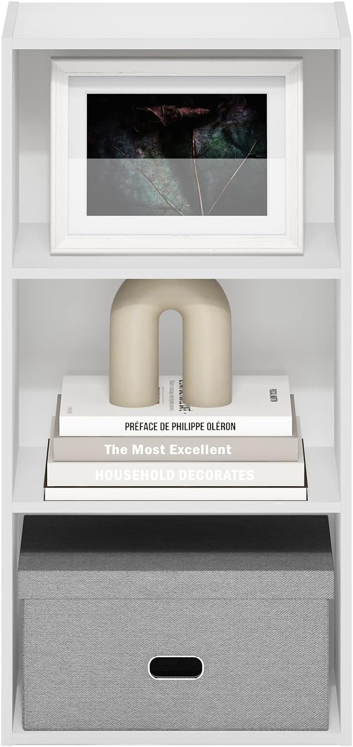 Furinno Luder Bücherregal mit 3 Ebenen, Holz, Weiss, 3-Tier Weiss 3-Tier, Weiss 3-Tier