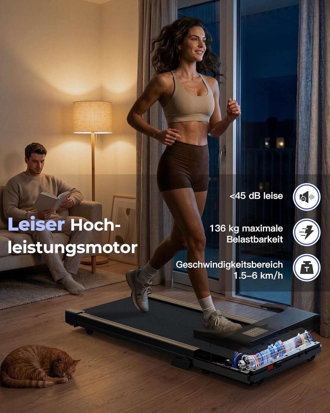 MJWW Walking Pad mit Steigung 6%, Laufband für Zuhause & Büro 136 KG mit Smart App 6 km/h & 12 km/h,