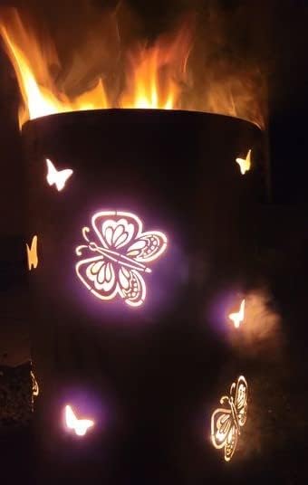 TiKo-Design® Feuertonne Feuerkorb mit Schmetterling Motiv
