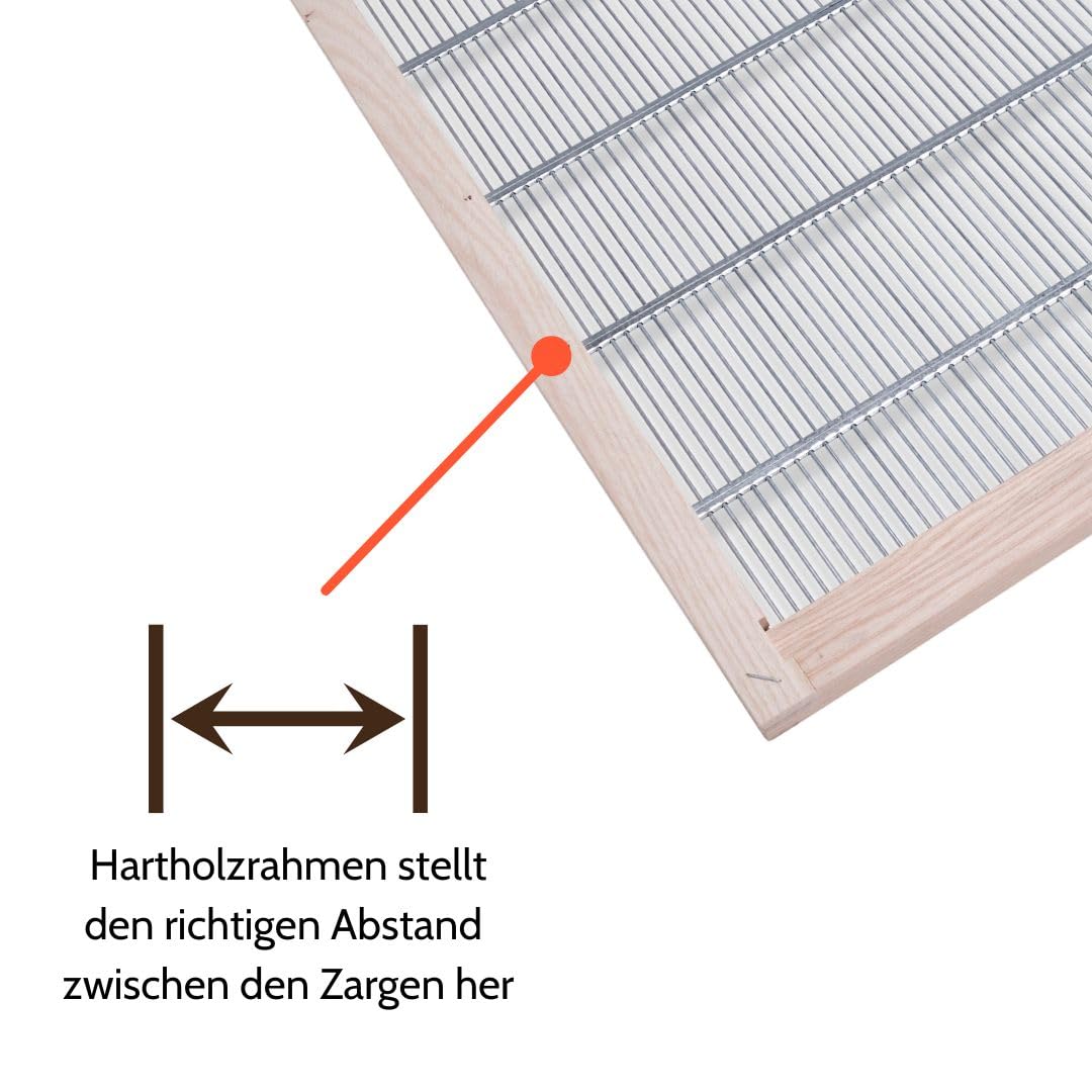 Imkado Absperrgitter Dadant US 12 im Hartholzrahmen (für 509 x 509 mm Beuten-Aussenmass) aus Metall