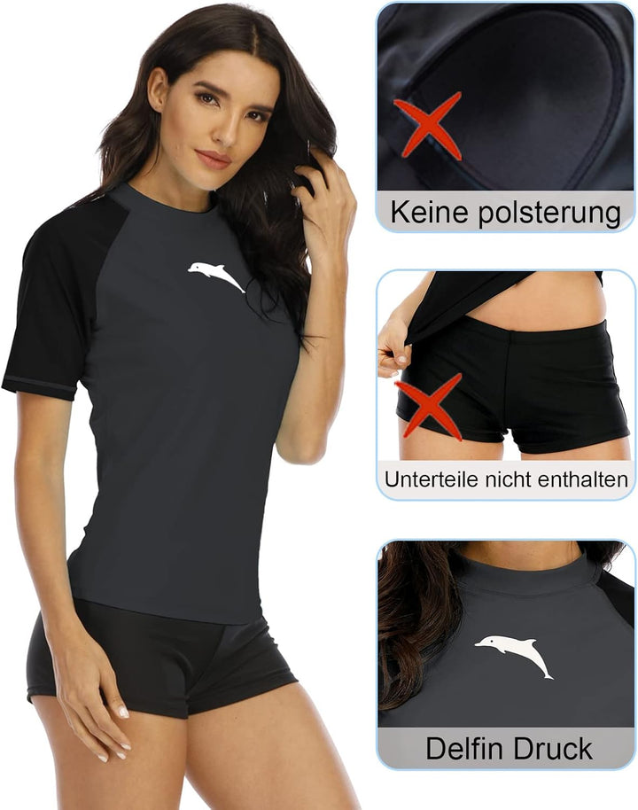 Halcurt UV Shirt Damen Kurzarm Rash Guard UPF 50+ Schwimmshirt Schnell Trocknender Badeshirt M-XXL M
