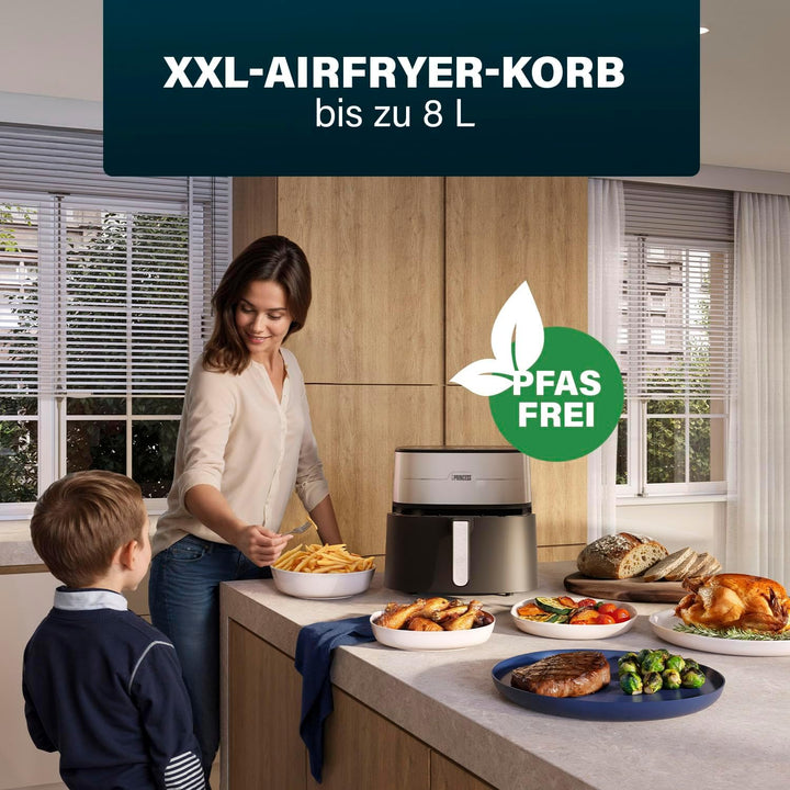 Princess Dual Heat Airfryer 8L XXL, Heissluftfritteuse mit Doppeltem Heizelement für eine Schnellere