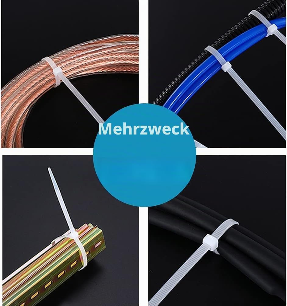 100 Stück 500mm × 4,8mm Weiss Kabelbinder mit 22 kg Zugfestigkeit UV-Beständig Lang Nylon Kunststoff