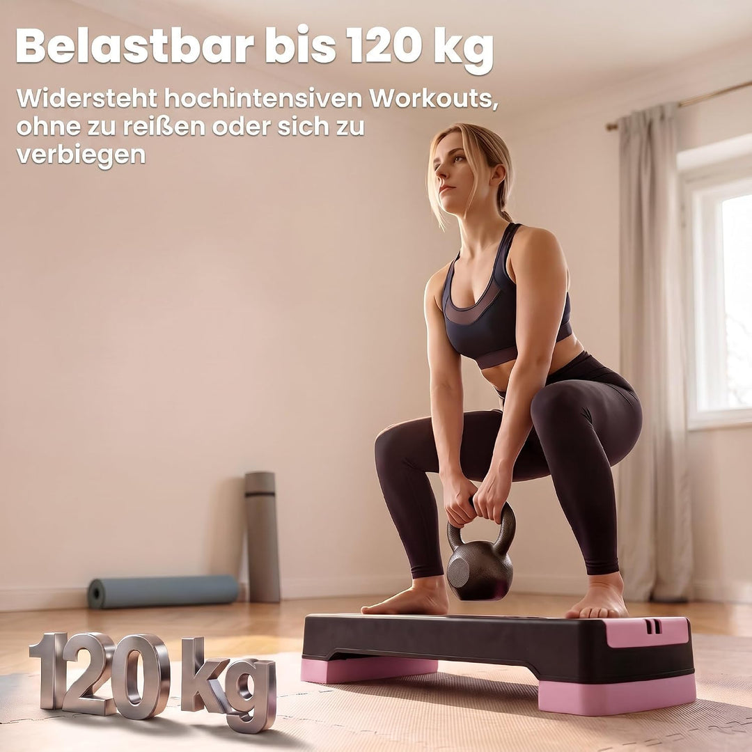 SPORTNOW Steppbrett Höhenverstellbar Fitness 2 Stufen (11/16 cm) Rosa | Aerobic Stepper, 2 Widerstan