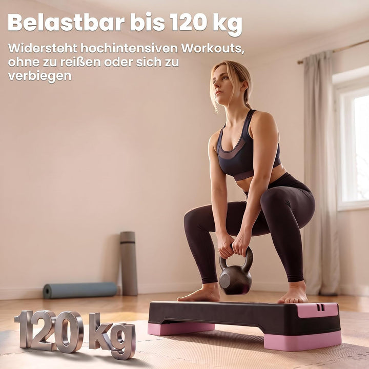 SPORTNOW Steppbrett Höhenverstellbar Fitness 2 Stufen (11/16 cm) Rosa | Aerobic Stepper, 2 Widerstan
