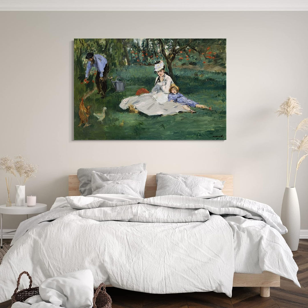 Printed Paintings Leinwand (80x60cm): Edouard Manet - Die Familie Monet in ihrem Garten in Argent 80