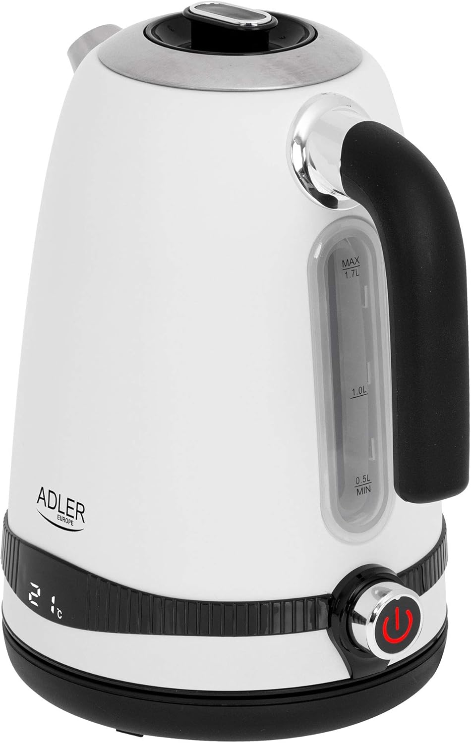 Adler AD 1295w Wasserkocher weiss seidenmatt 1,7 Liter mit LCD-Anzeige und Temperaturregelung 2200W