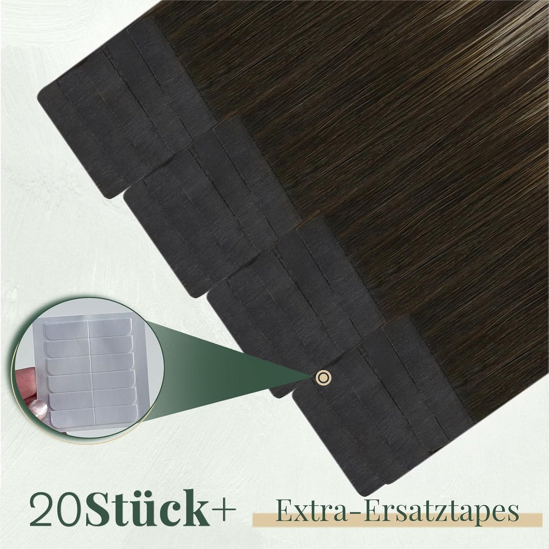 Ugeat Tape Echthaar Extensions Dunkelbraun Balayage Invisible Tape Extensions Echthaar Aschblond Omb