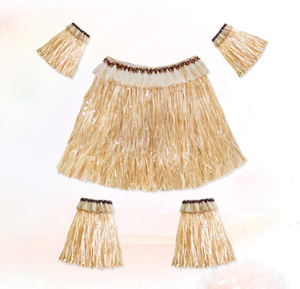 5stücke Hawaiianisches Bastrock-Set Für Erwachsene Mit Armbändern Und Beinstulpen Kostümzubehör Für