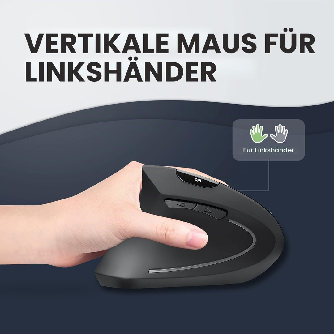 Perixx PERIMICE-713 Ergonomische Linkshänder Maus - Vertikales Design - 2,4GHz - 800/1200/1600 DPI K