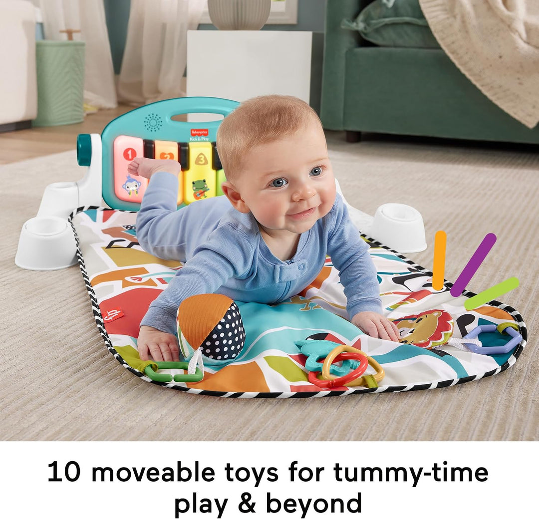 Fisher-Price Baby Activity Mat Glow and Grow Kick &amp; Play Piano Gym, Portable Musical Toy with Smart