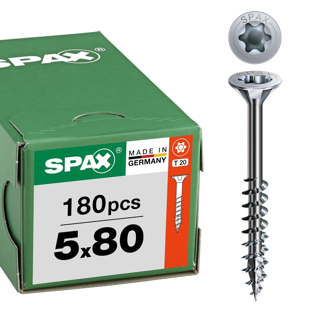 SPAX Universalschraube, 5 x 80 mm, 180 Stück, Teilgewinde, Senkkopf, T-STAR plus T20, 4CUT, WIROX A9