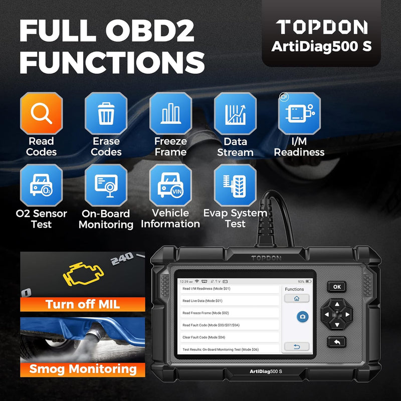 TOPDON Kabelgebunden, OBD2 Diagnosegerät Auto AD500S,diagnosegerät für ABS SRS Motor und Getriebe,Se