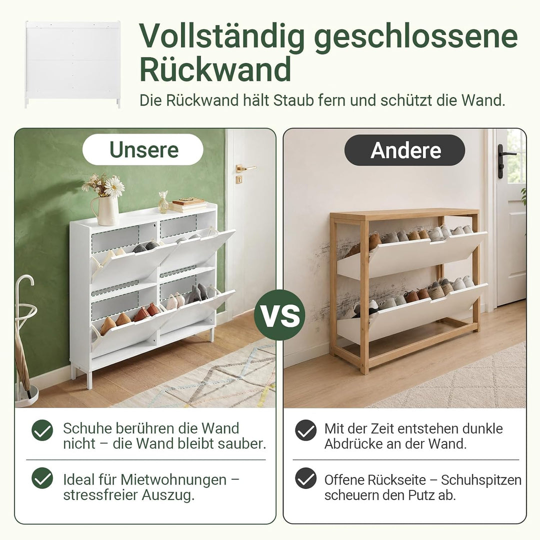 SoBuy Schuhschrank schmal mit 4 Klappen platzsparender Schuhkipper Hoch Kommode mit 4 Ablagen Schuhr