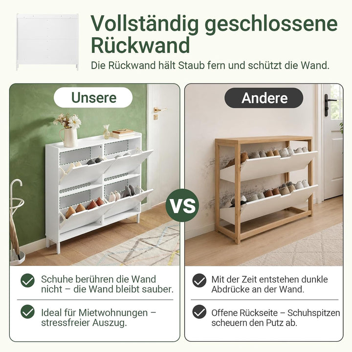SoBuy Schuhschrank schmal mit 4 Klappen platzsparender Schuhkipper Hoch Kommode mit 4 Ablagen Schuhr