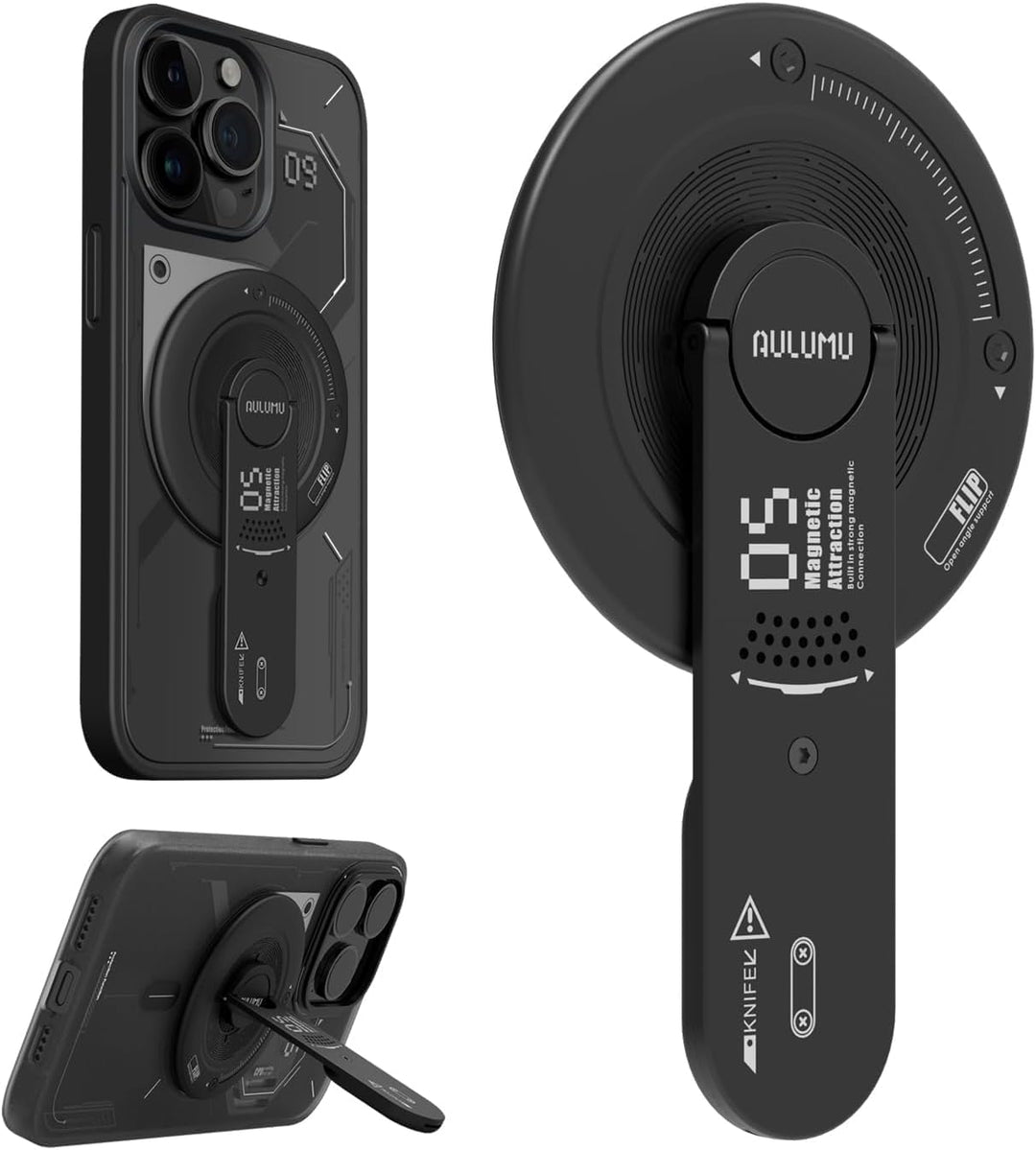 Aulumu G05 Magnetisch Phone Ständer Grip | Abnehmbarer, 360° Verstellbarer Handy-Kickstand mit Karto