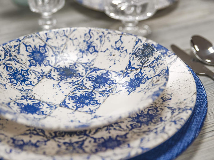 H&h set 12 piatti piani lotus in stoneware blu e avorio cm 28 Lotus Piatti Piani, Lotus Piatti Piani