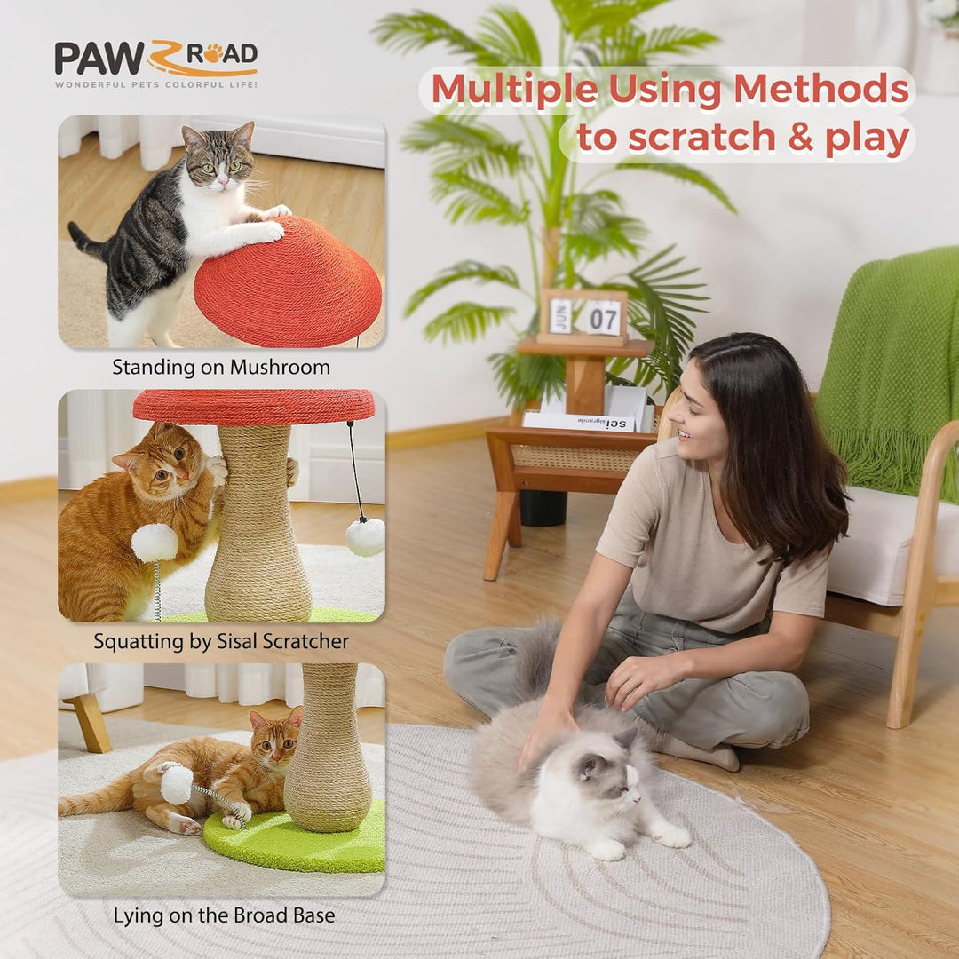 PAWZ Road Süsser Katzenkratzbaum, Pilz-Katzenkratzer mit einem Kratzbaum komplett mit 100% Sisal und