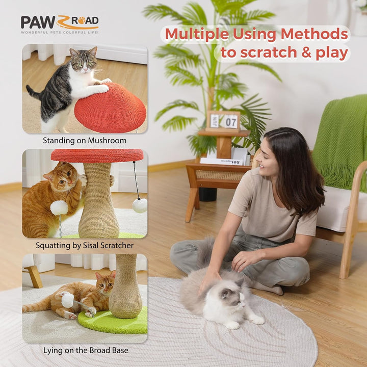 PAWZ Road Süsser Katzenkratzbaum, Pilz-Katzenkratzer mit einem Kratzbaum komplett mit 100% Sisal und