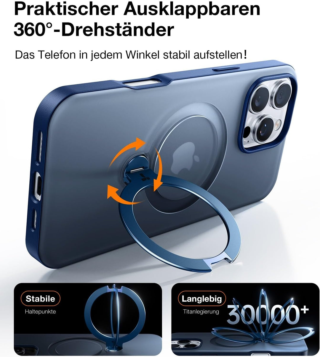 TORRAS Ostand Q3 Spin für iPhone 16 Pro Max Hülle (360° Magnetischer Unsichtbarer Ständer) Zertifizi