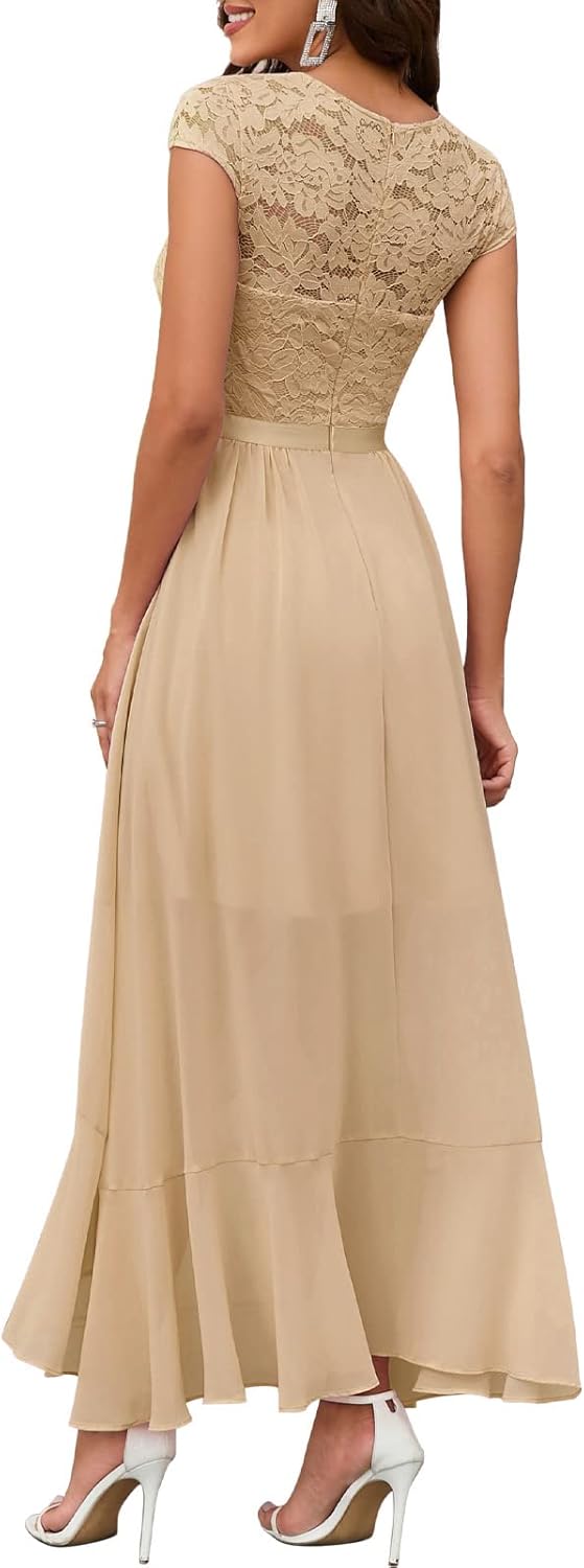 Bbonlinedress Abendkleider elegant für Hochzeit Spitzenkleid Chiffon Hi-Lo Kleid Brautjunferkleid Pa