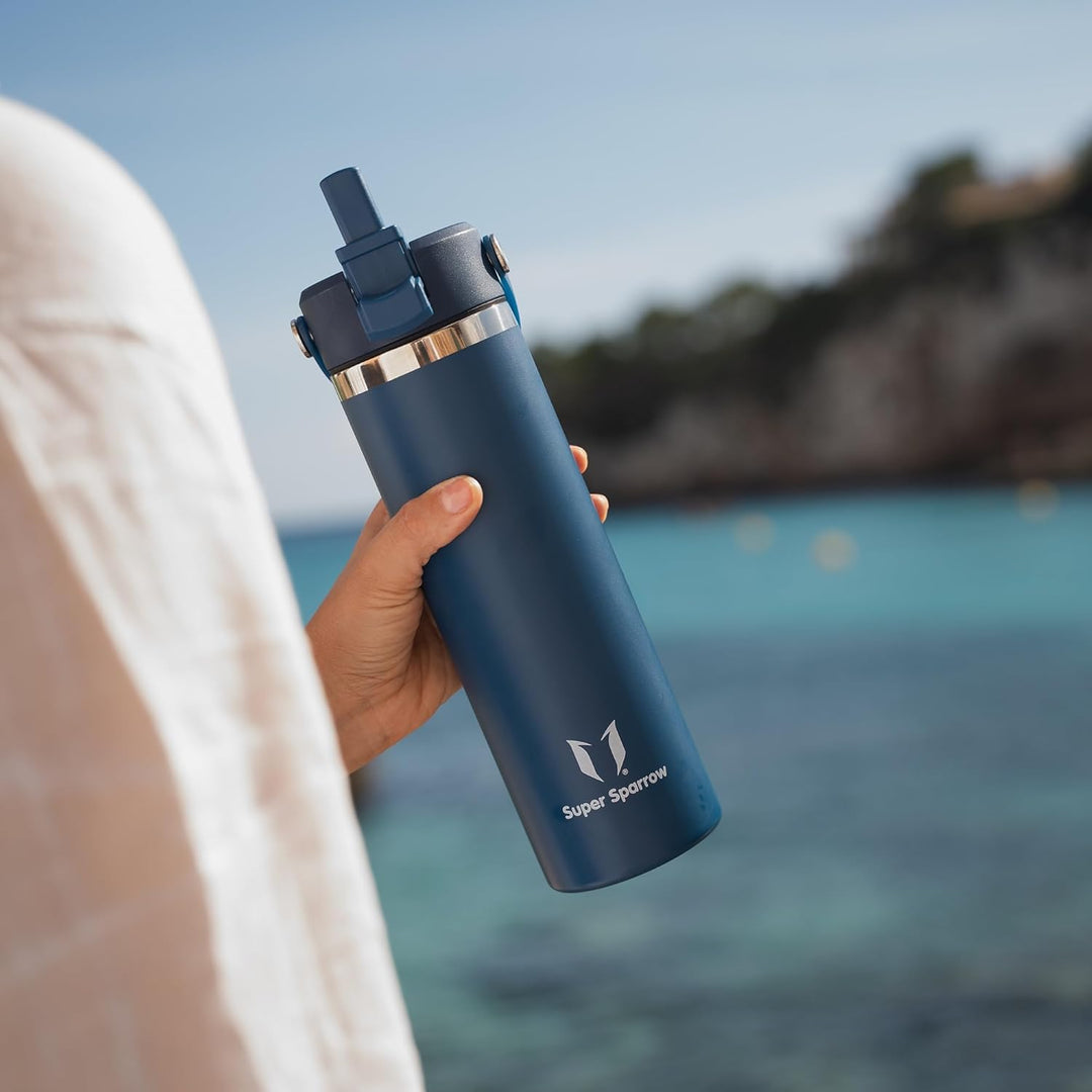 Sparrow Trinkflasche Edelstahl 1L - Weiter Öffnung SwivelSip Thermosflasche mit Strohhalm - BPA-frei