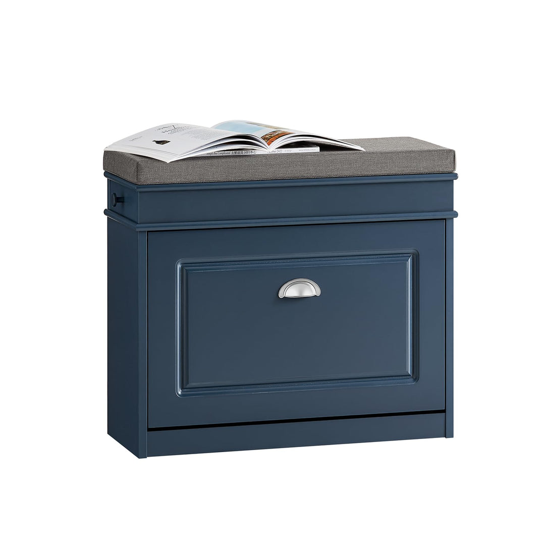 SoBuy Schuhbank mit Sitzkissen &amp; Klappe 60x52x24cm für Flur | Schuhschrank schmal mit Stauraum, bis