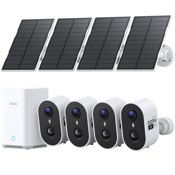 aosu 2K Überwachungskamera Aussen Akku Solar 4er-Kit mit Aosubase 2.0 ohne ABO 32GB Lokal Speicher K