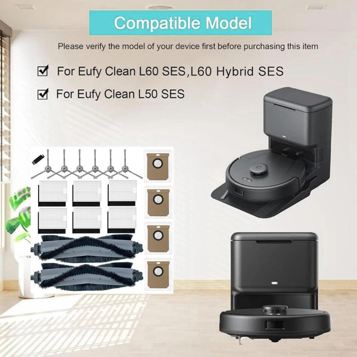 Zubehörset für Eufy Clean L60 SES / L60 Hybrid SES / L50 SES Saugroboter, 2 Hauptbürste, 6 Seitenbür