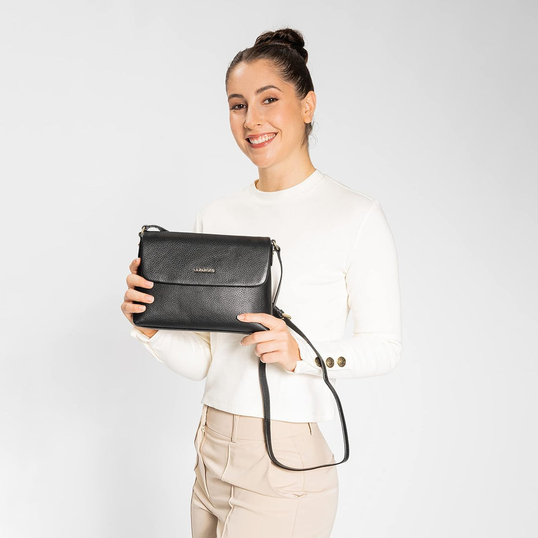 Lazarotti Bologna Leder Umhängetasche Damen | verstellbarer Schulterriemen | mittelgrosse Crossbody