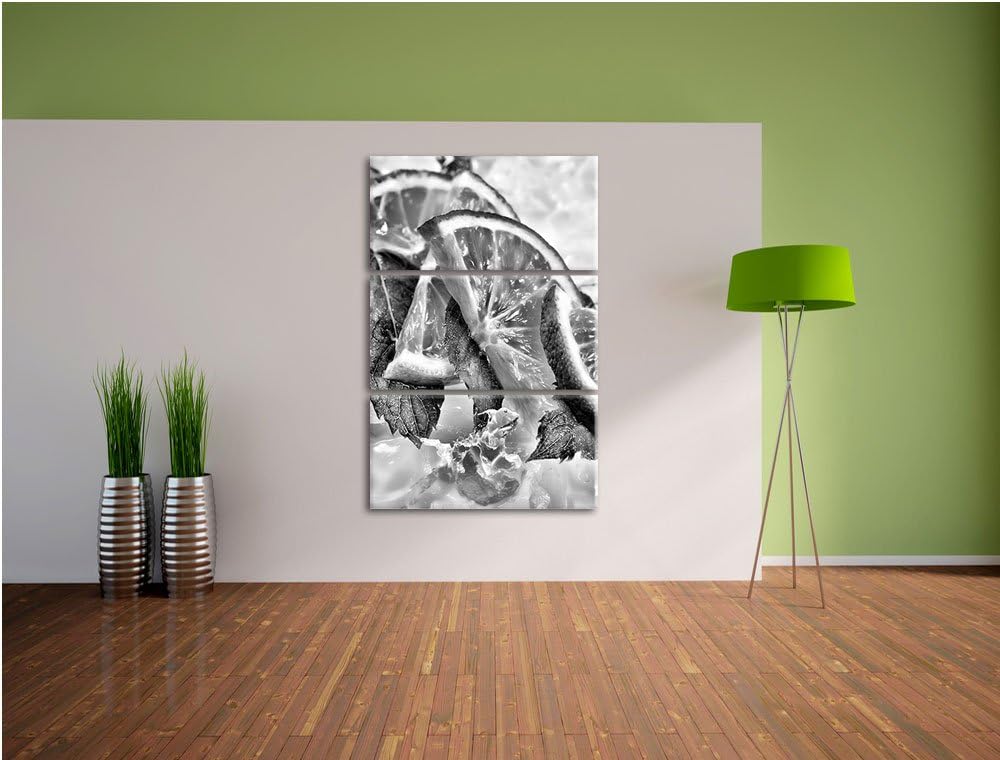 Pixxprint Limetten und Minze im EIS als Leinwandbild/Grösse: 3 Teilig (120x80) cm/Wandbild/Kunstdruc