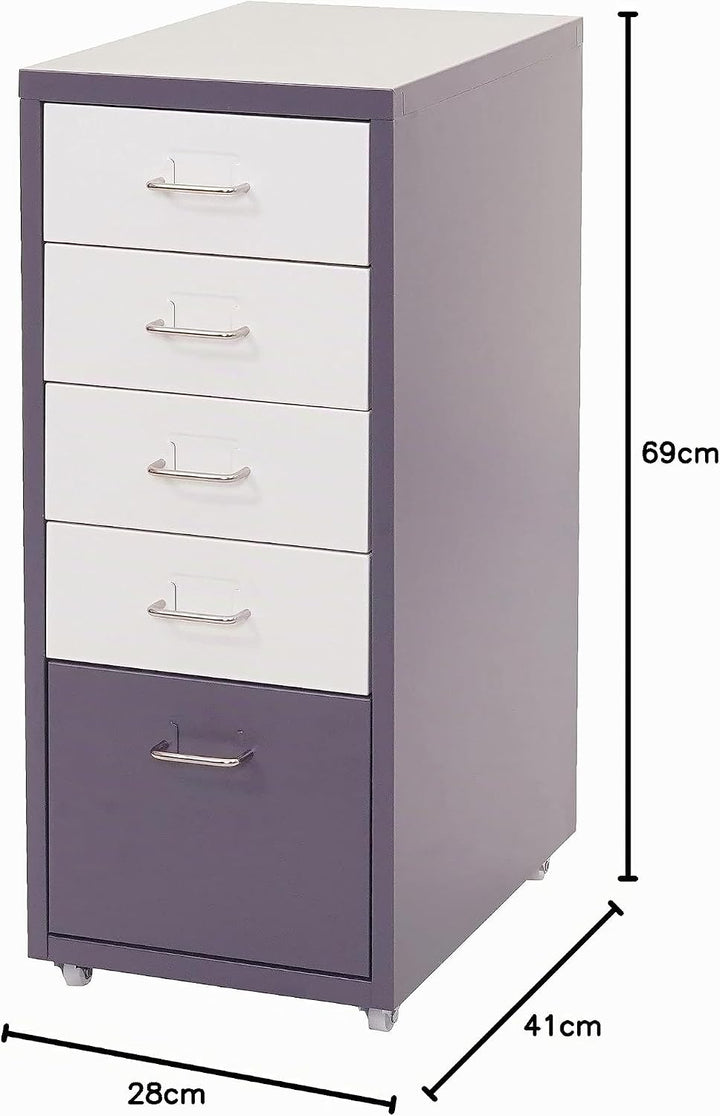 Mendler Rollcontainer Boston T851, Schubladenschrank Stahlschrank, 69x28x41cm 5 Schubladen - dunkelg