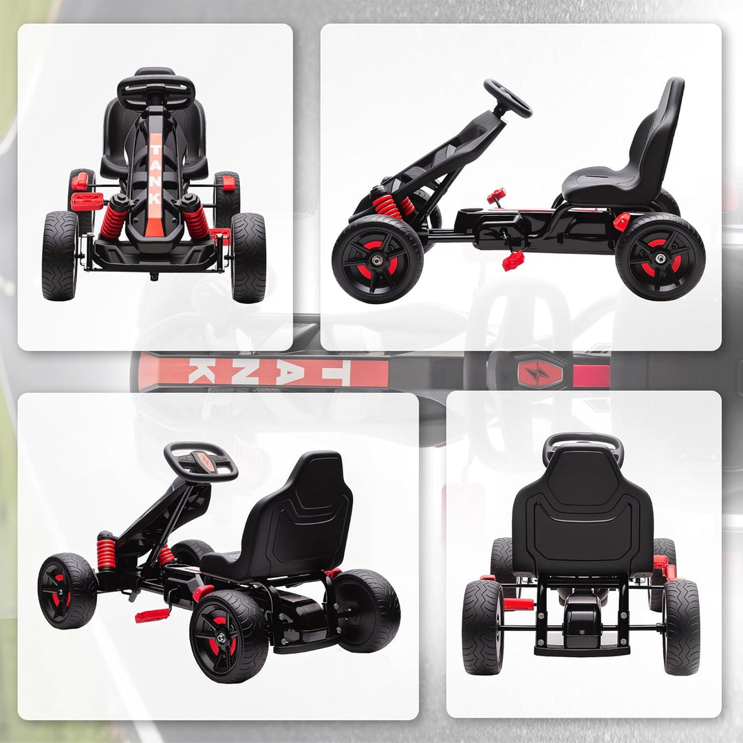 AIYAPLAY Gokart Tretauto mit Handbremse, Automatisches Kupplungssystem, Vor- und Rückwärtsgang, Tret