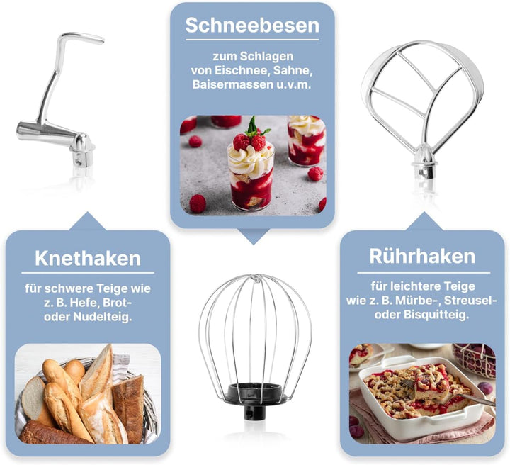 Bomann® Retro Küchenmaschine zum backen | Knetmaschine 5L mit starkem 1100W Motor | Teigmaschine ink