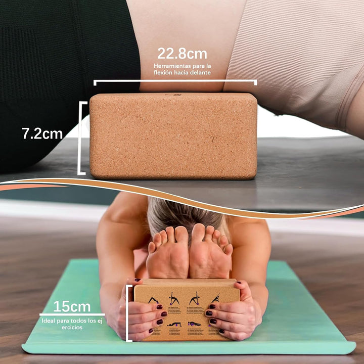 Yogaklotz, 22 x 14 x 14 cm, Aus Naturkork, rutschfest &amp; leicht zu greifen, ideal für Yoga, 1260 g, 2