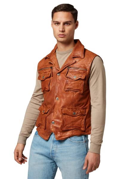 RICANO SK-Vest - Herren Lederweste aus echtem Lamm Nappa Leder Cognac Braun S, Cognac Braun S