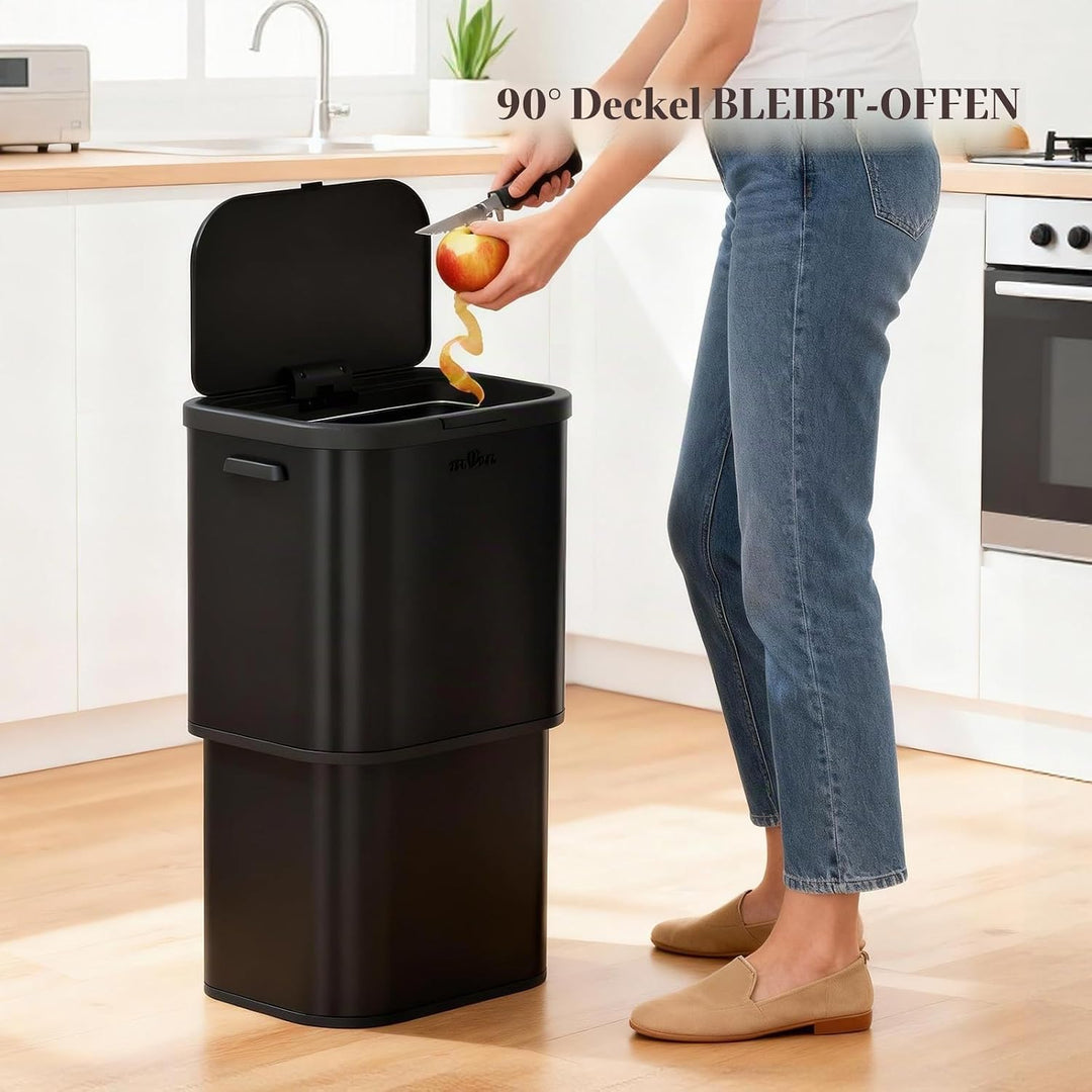 mVm Mülleimer Küche,70 Liter Mülltrennsystem,Mülleimer mit deckel,Gross,Edelstahl Drückmülleimer für