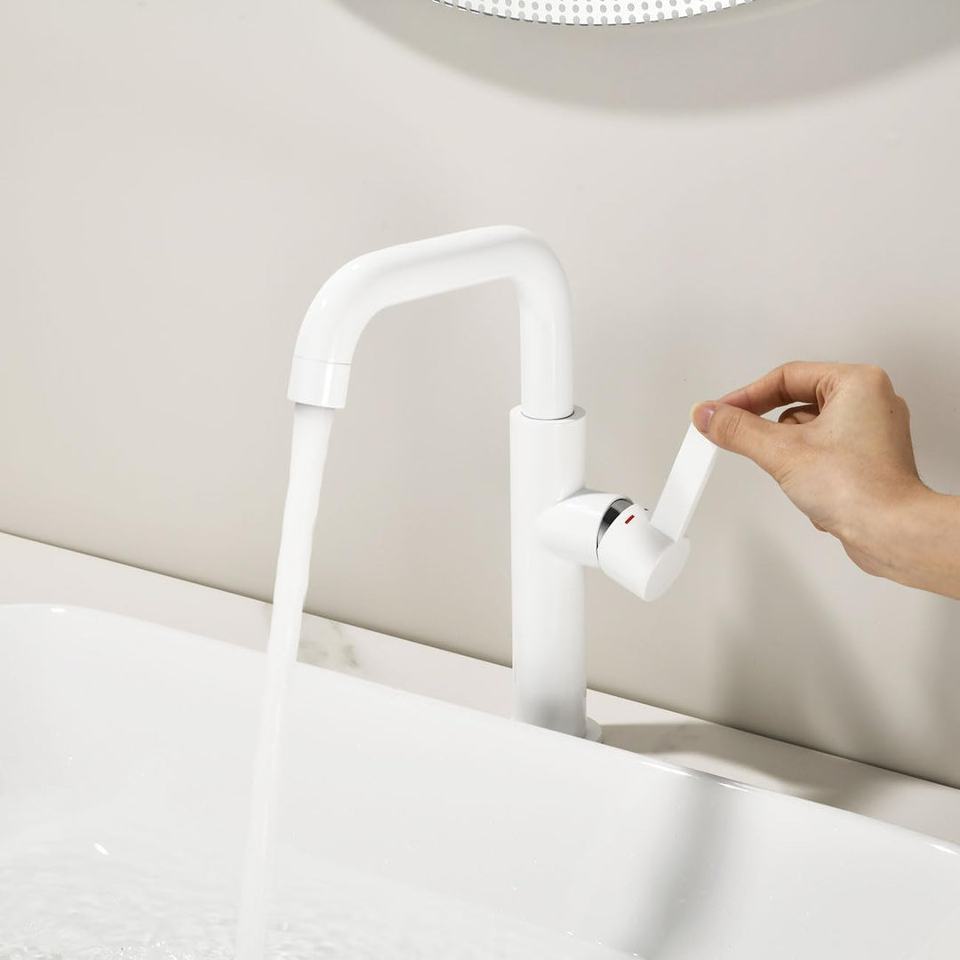 ONECE Wasserhahn Bad Hoch, 360° Drehbar Waschtischarmatur für Waschbecken White Auslaufhöhe 214 mm,
