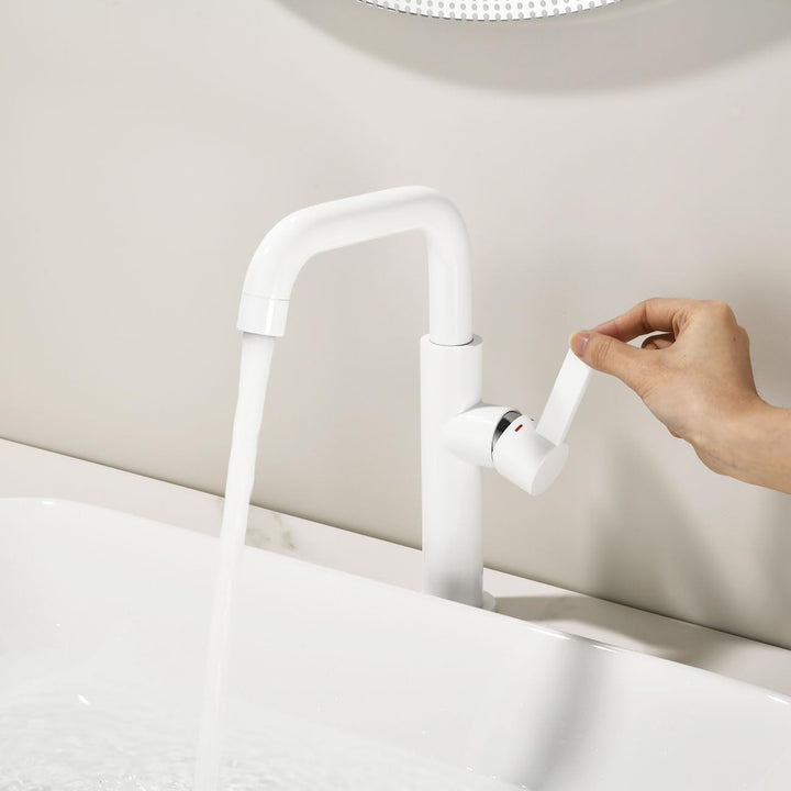 ONECE Wasserhahn Bad Hoch, 360° Drehbar Waschtischarmatur für Waschbecken White Auslaufhöhe 214 mm,