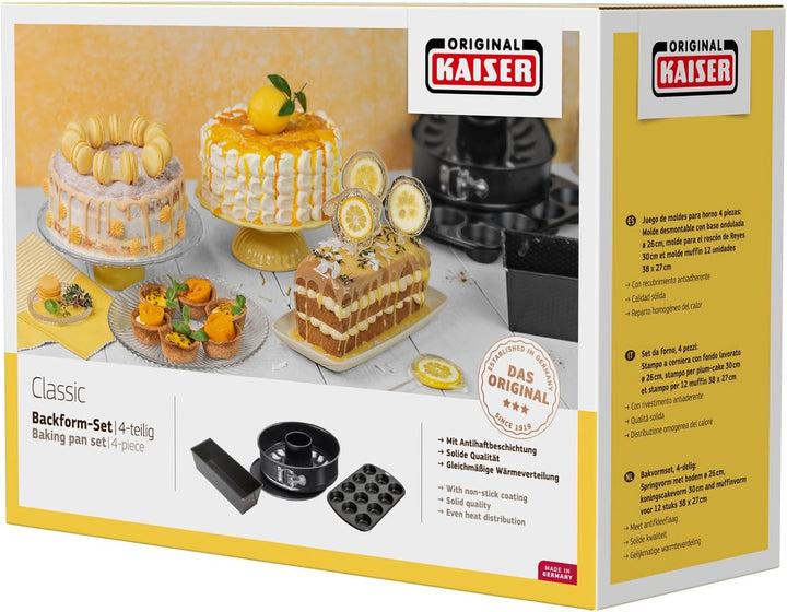 Original Kaiser Classic Backform Set 4-teilig, Backformen Set, Springform Flach- und Rohrboden 26cm,