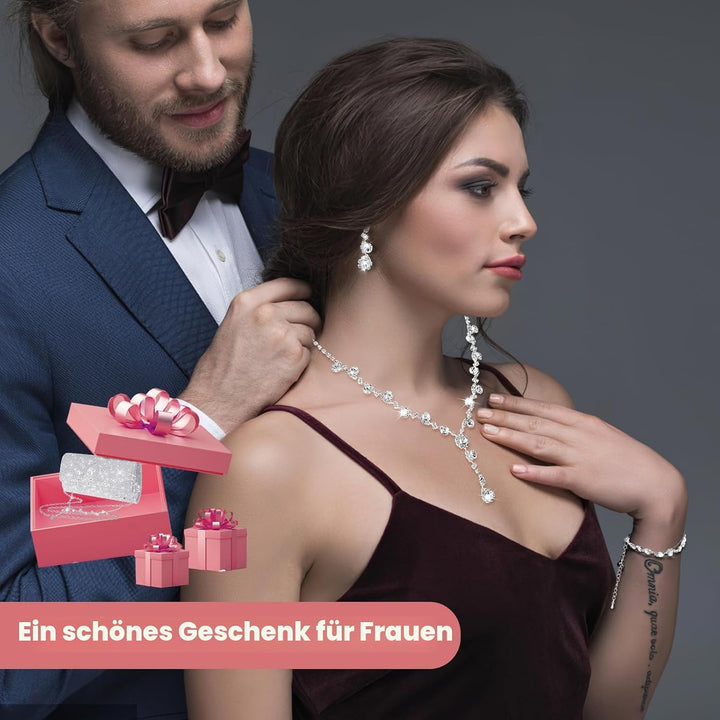 Yolev Brautschmuck Set Silber Clutch Geldbörse Bling Bling Abendessen Tasche Strass Schmuckset Choke