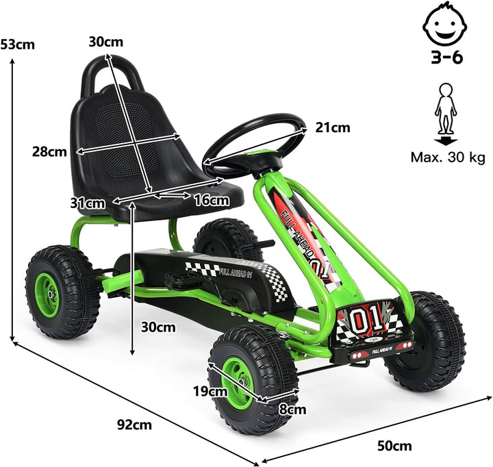 RELAX4LIFE Kinder Gokart mit Handbremse &amp; verstellbarem Sitz, Tretauto mit Pedalen, Tretfahrzeug bis