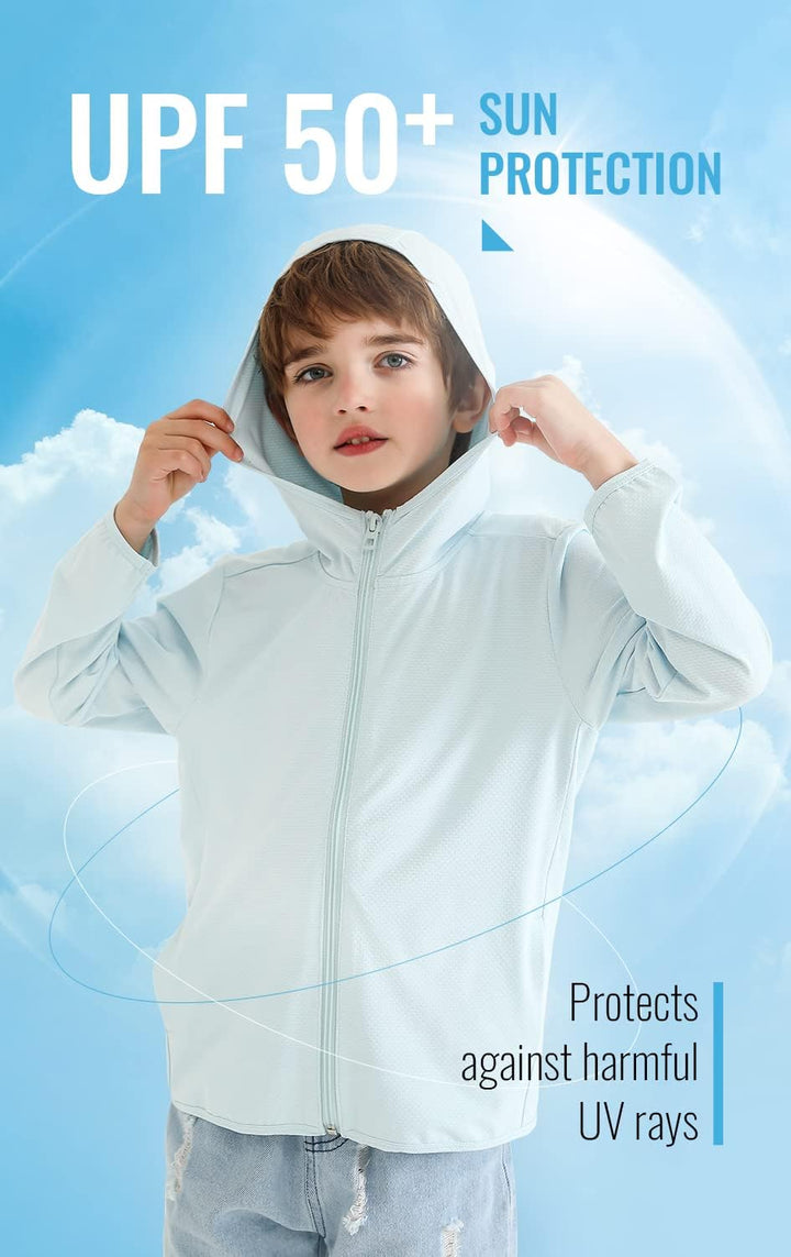 Kinder Athletic Hoodie Dry Fit Sonnenschutz Sweatshirt Daumenlöcher 3–12 Jahre Weiss 3-4 Jahre, Weis