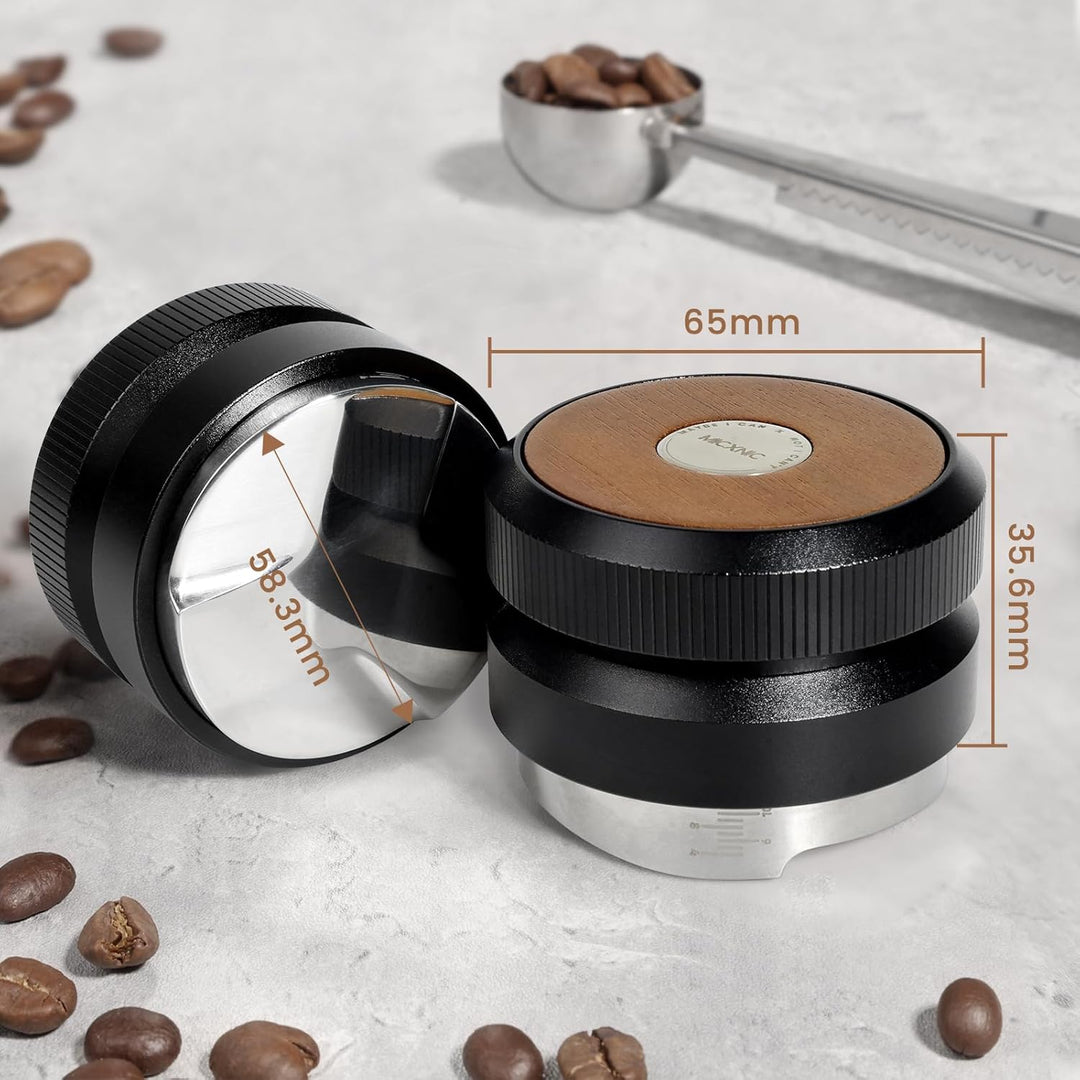 Espresso Leveler 58mm, Walnuss Oben Coffee Distributor für 58mm Siebträger, Höhenverstellbar Espress