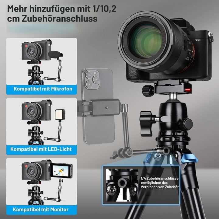 SIRUI AM203 Mini Stativ Kamera Klein Dreibein, Aluminium Ministativ Tischstativ Mini Tripod mit 360