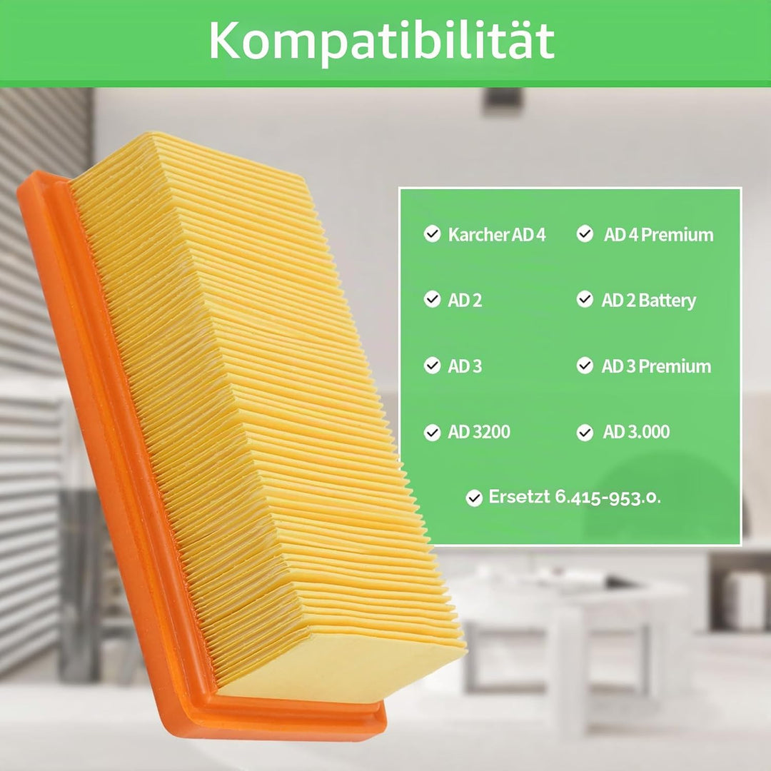 2 Stück Filter für Kärcher AD 4 Premium, AD 4, AD 2, AD 2 Battery, AD 3, AD 3 Premium, AD 3200, AD 3