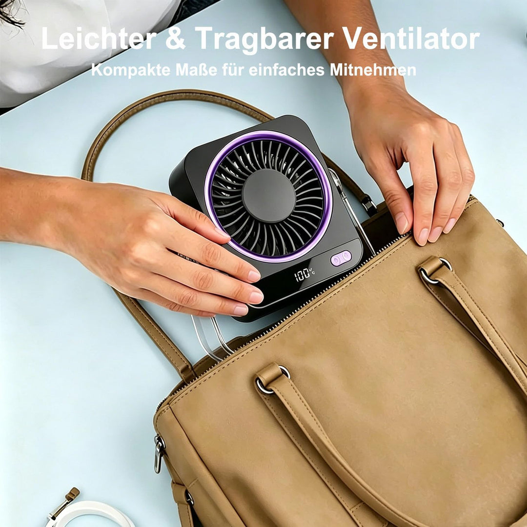 USB Schreibtischventilator, Tischventilator 4000mAh 5 Geschwindigkeiten & 180° Drehbar, Ultra-leiser