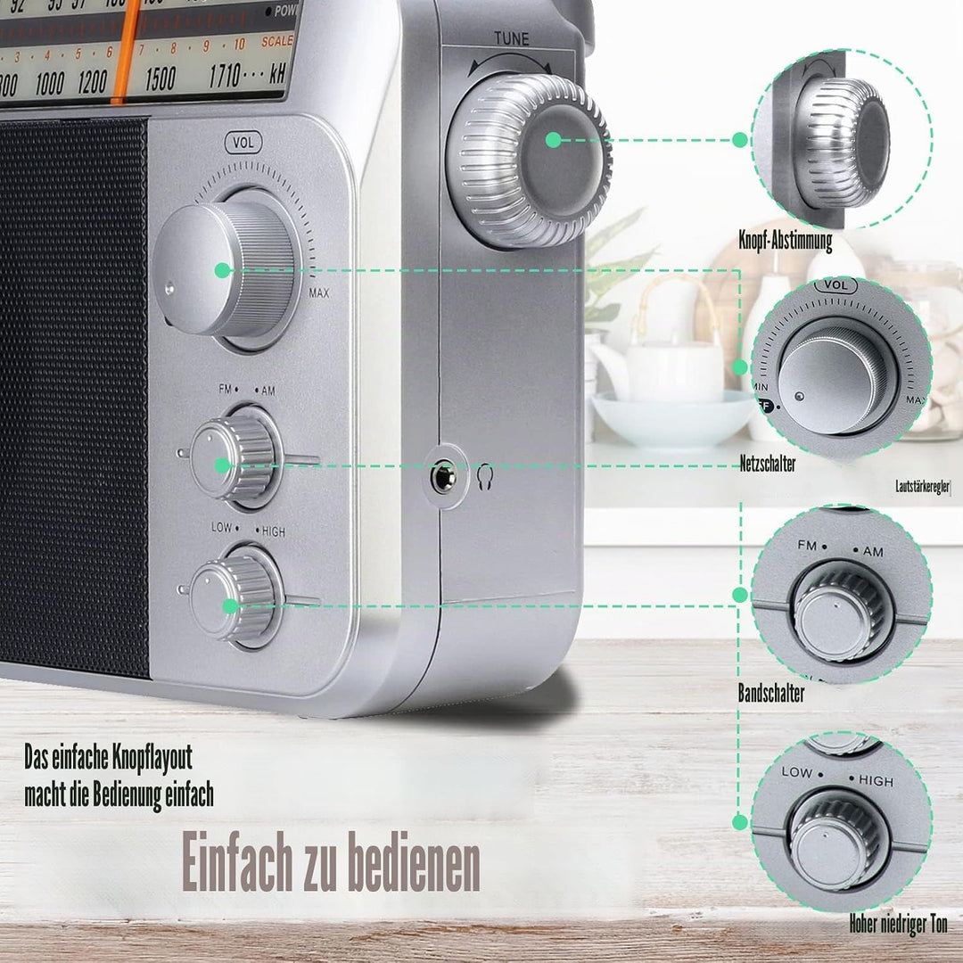 Retekess TR604 AM FM Radio,Tragbares Radio,Netzkabel oder Batteriebetrieb,Grosser Knopf,Grosser Laut