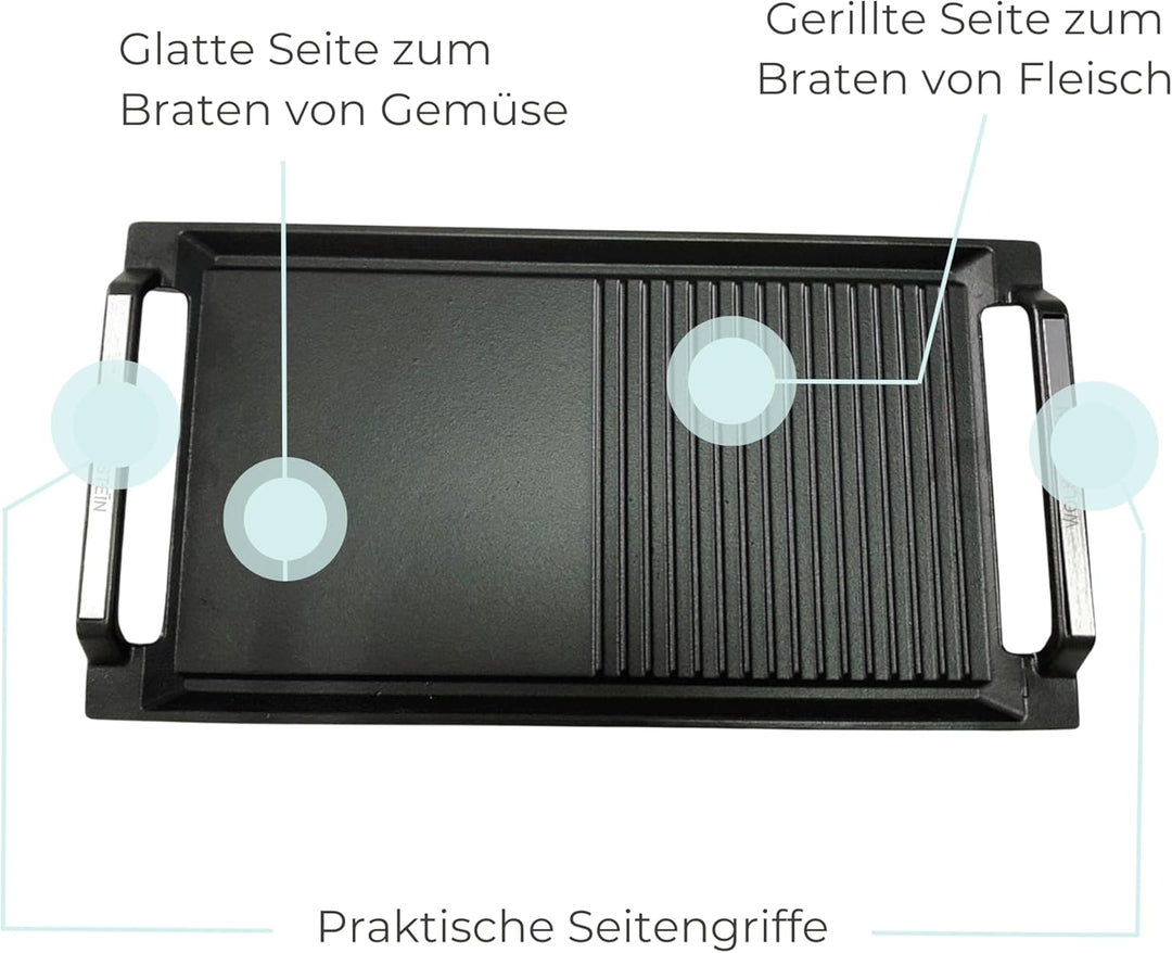 WOLKENSTEIN GP1W Grillplatte Plancha induktionsgeeignet Gusseisen Induktion Kochfeld Grillrost Teppa