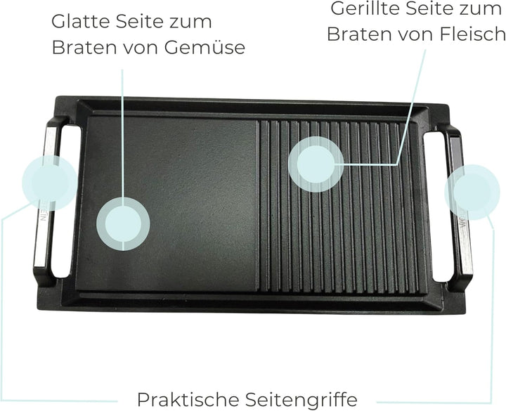 WOLKENSTEIN GP1W Grillplatte Plancha induktionsgeeignet Gusseisen Induktion Kochfeld Grillrost Teppa
